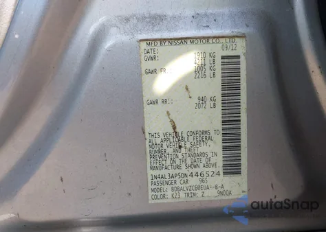 2013 Nissan Altima 2.5 Sl z USA, uszkodzony, nr VIN 1N4AL3AP5DN446524